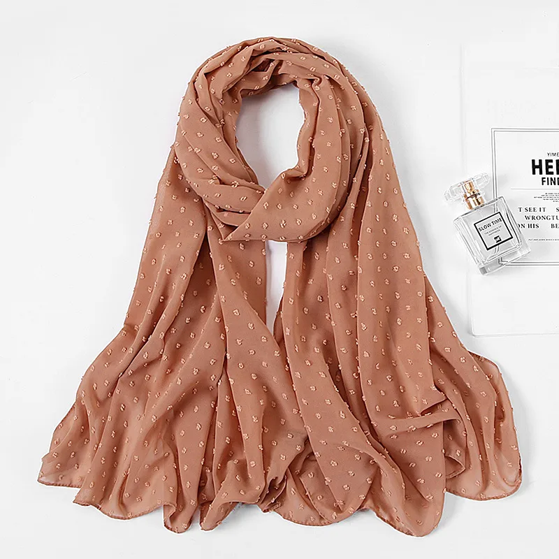 Women's Pearl Pure Color Chiffon Headscarf - Camel