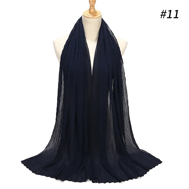 Fashion Pearl Chiffon Pleated Head Gauze Scarf Navy Blue - Shop at LoveMi