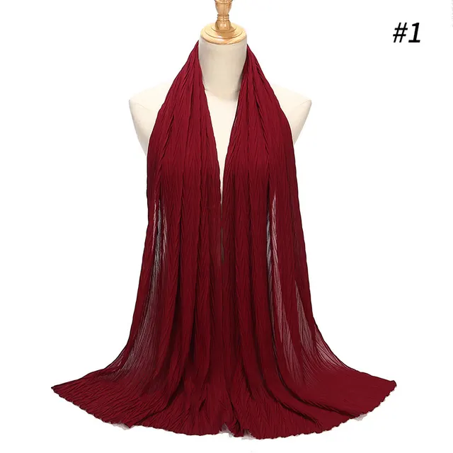 Fashion Pearl Chiffon Pleated Head Gauze Scarf Wine Red - Shop at LoveMi