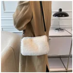 Women's Solid Colour Creative Plush One-shoulder Small Square Bag - White