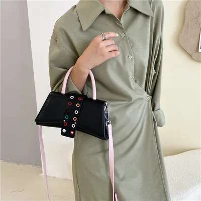 Contrasting Color Crossbody One Shoulder Small Square Bag Black - Shop at LoveMi