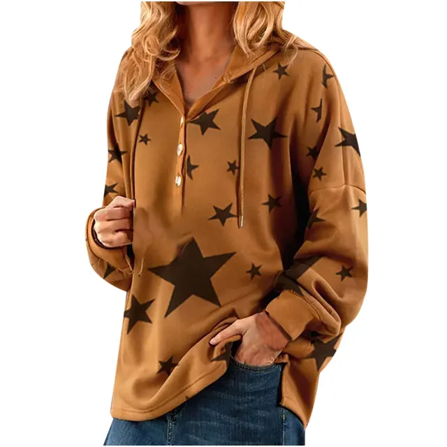 Ladies Short Casual Hooded Christmas Sweater Khaki - Shop at LoveMi