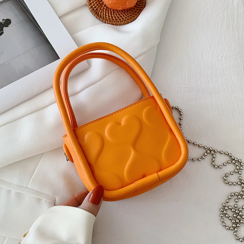 Portable Messenger Bag Female Flow Heart shaped Small Chain Fashion One Shoulder Orange - Shop at LoveMi