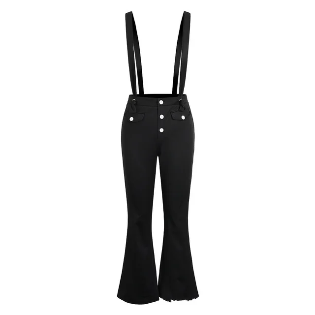 European And American High Waist Strap Casual Flared Pants Black - Shop at LoveMi