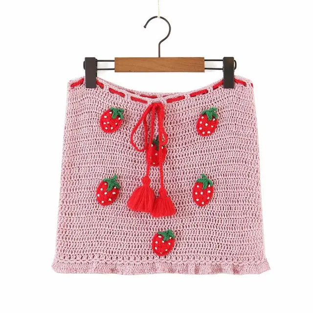 Autumn Butterfly Lace Strawberry Knitted Skirt Pink - Shop at LoveMi