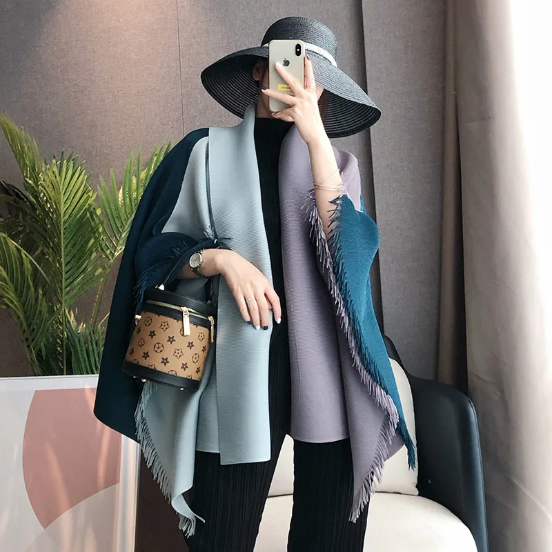 Pleated Windbreaker New Lapel Crimped Loose Crop Top - Lake Blue