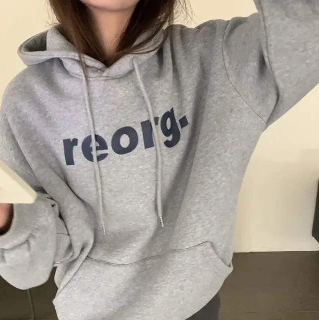 Letter Loose Wild Hooded Thick Plus Velvet Sweater Grey - Shop at LoveMi