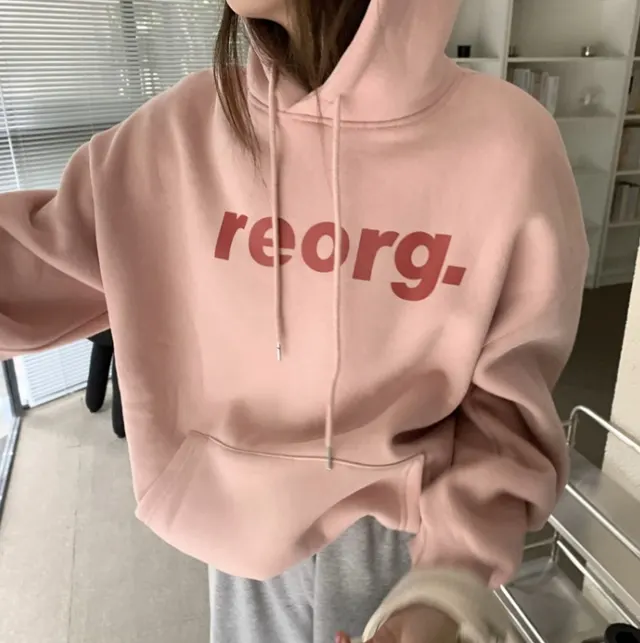 Letter Loose Wild Hooded Thick Plus Velvet Sweater Pink - Shop at LoveMi