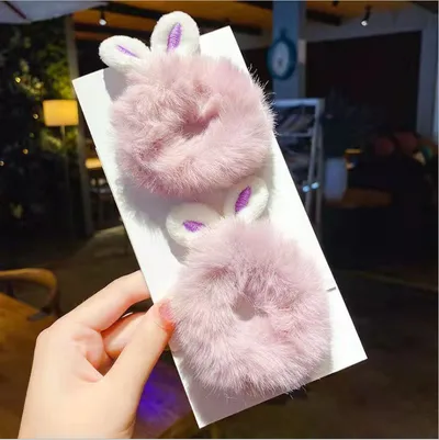 Hair Rope Simple New Bunny Ears Plush Hair Ring Pink Purple Single Price - Shop at LoveMi