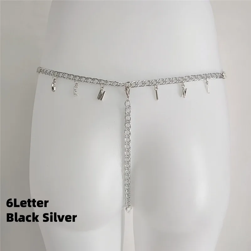 Exy Women Custom Thong With Letter Name Personality G-String Panties Underwear Waist Body Chain Lace Thongs Jewellery Gift - White Silver