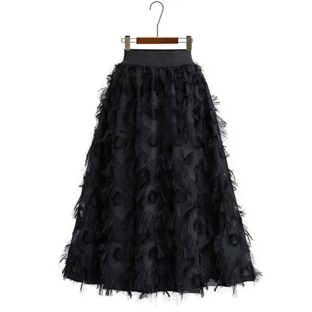 Women's Leaf Hollow Elastic Waist A line Skirt Black - Shop at LoveMi