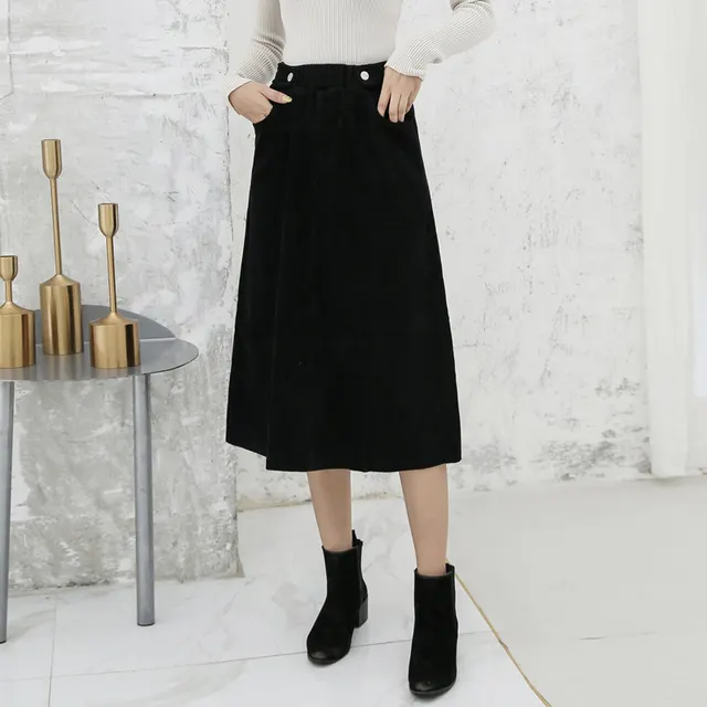 Women's Mid length High Waist Loose A line Skirt Black - Shop at LoveMi