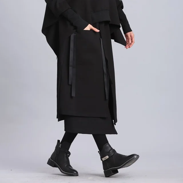 Women's Irregular Elastic Waist Straight Skirt Black - Shop at LoveMi