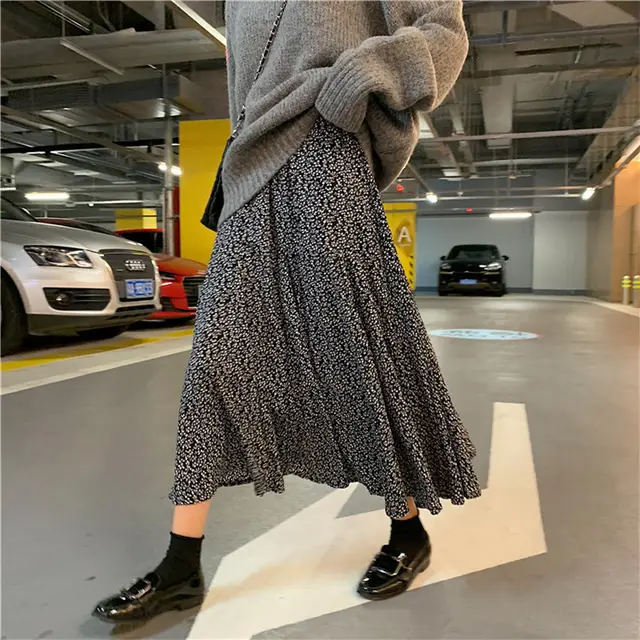 Women's Loose And All match Thin Floral Skirt Black - Shop at LoveMi