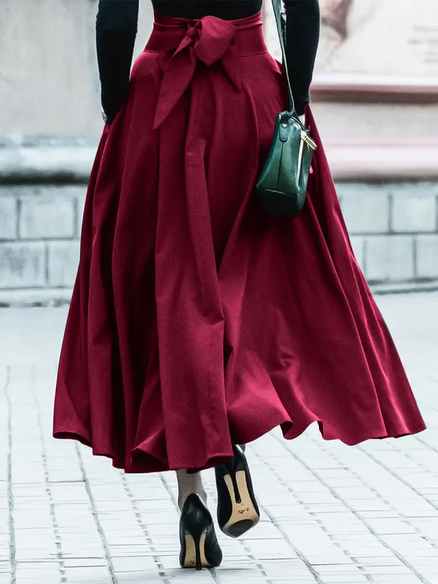 Women's Autumn And Winter High Waist Big Swing Umbrella Skirt Red - Shop at LoveMi
