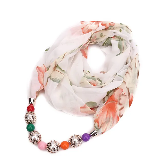 Print Alloy Pendant Scarf Beaded Pendant ScarfPrinted Chiffon Necklace Pastel - Shop at LoveMi