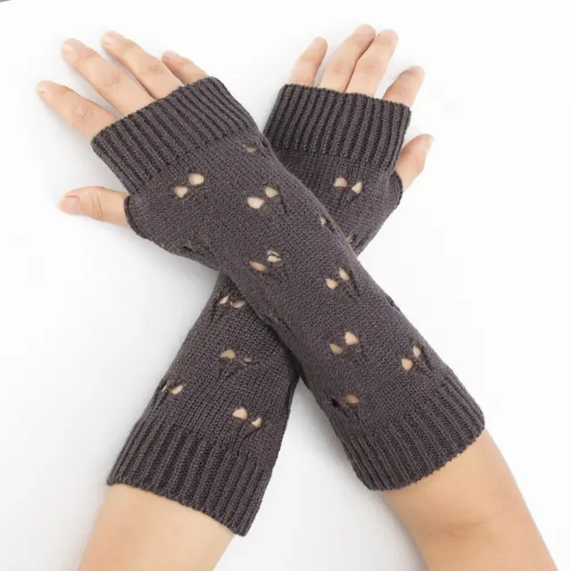 Ladies Jacquard Love Knitted Wool Warm Arm Cover Dark Grey - Shop at LoveMi
