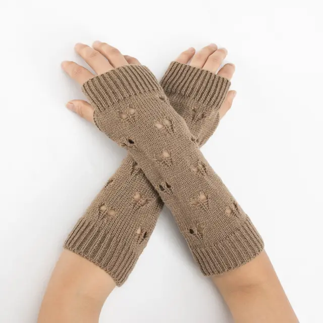 Ladies Jacquard Love Knitted Wool Warm Arm Cover Khaki - Shop at LoveMi