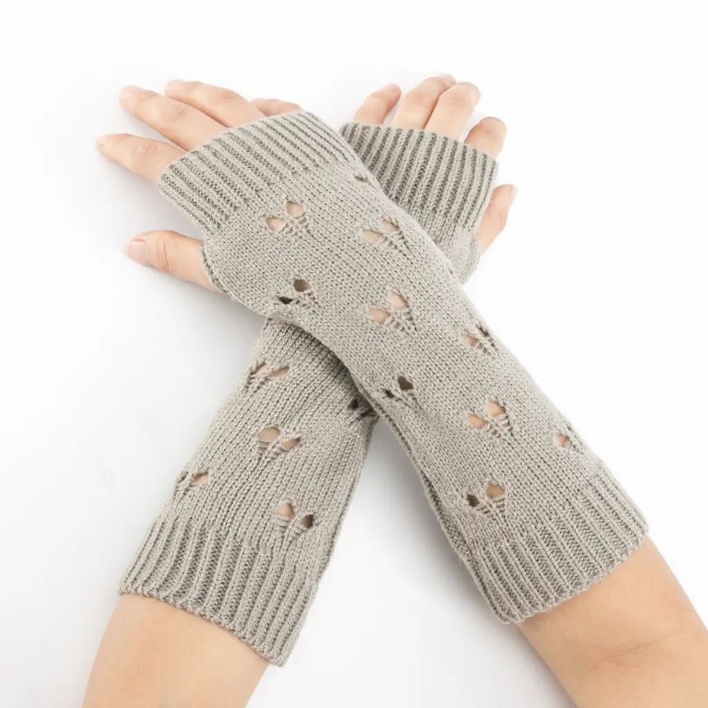 Ladies Jacquard Love Knitted Wool Warm Arm Cover - Light Grey