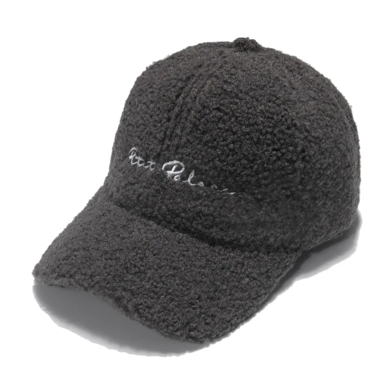 Adjustable Letter Embroidery Outdoor Lamb Wool Warm Baseball Hat - Dark Grey