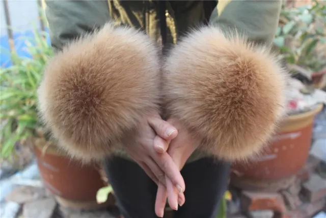 Women Furry Sleeve Cuffs Fox Short Wrist Bracelet Dark Grass - Shop at LoveMi