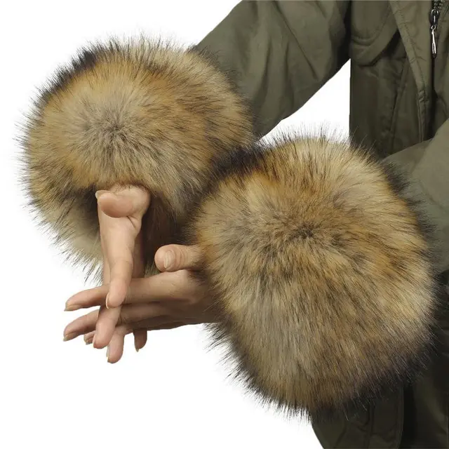 Women Furry Sleeve Cuffs Fox Short Wrist Bracelet Grass Fox Fur - Shop at LoveMi