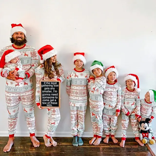 New Christmas Print Contrast Color Parent child Home Service Suit White - Shop at LoveMi