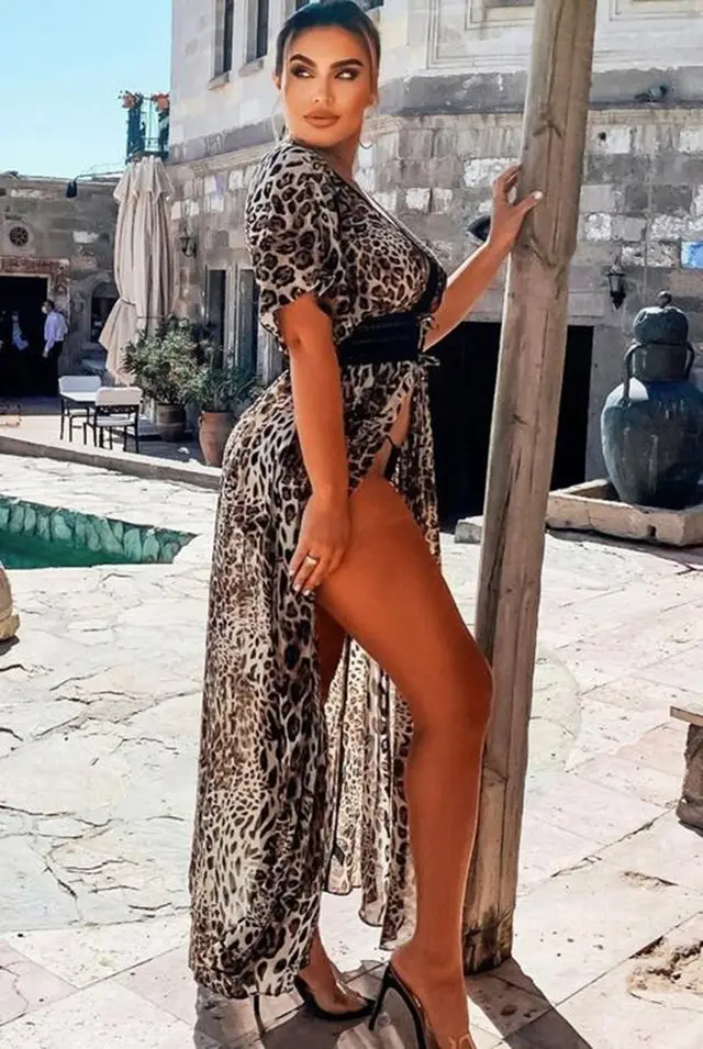 Women's Chiffon Seaside Vacation Beach Sunscreen Bikini Outer Blouse Leopard Point - Shop at LoveMi