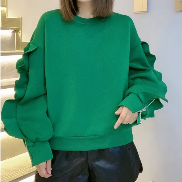 Women's Space Cotton Fashion Western Loose Ruffle Sleeve Top Green - Shop at LoveMi