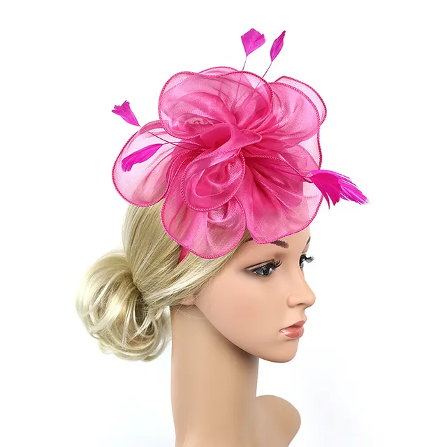 Three dimensional Flower Hair Ornament With Organza Fabric Rose Red - Shop at LoveMi