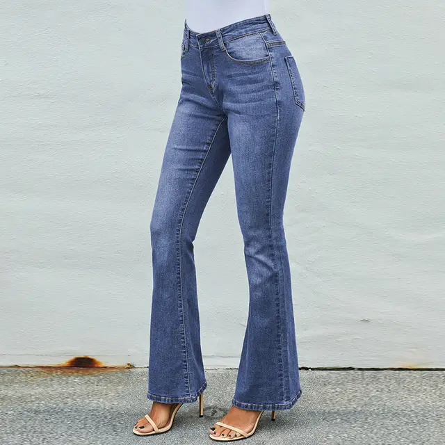 High waist Stretch Distressed And Thin Wide leg Pants Dark Blue - Shop at LoveMi