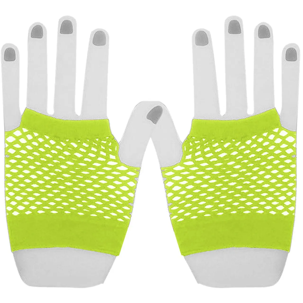 Party Half Finger Fingerless Net Leisure Gloves - Fluorescent Yellow - View 1