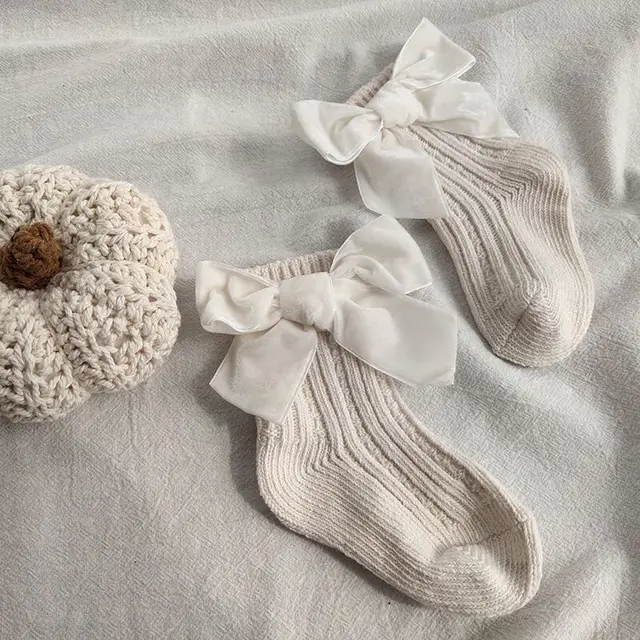 Baby Bowknot Woolen Pure Color Tube Socks Rice White - Shop at LoveMi