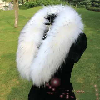 Raccoon Fur Bib Top Hat Strip False Collar Shawl - Black Tip On White - View 1