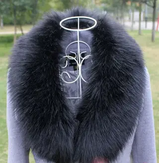 Raccoon Fur Bib Top Hat Strip False Collar Shawl - Black