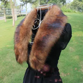Raccoon Fur Bib Top Hat Strip False Collar Shawl - Brown
