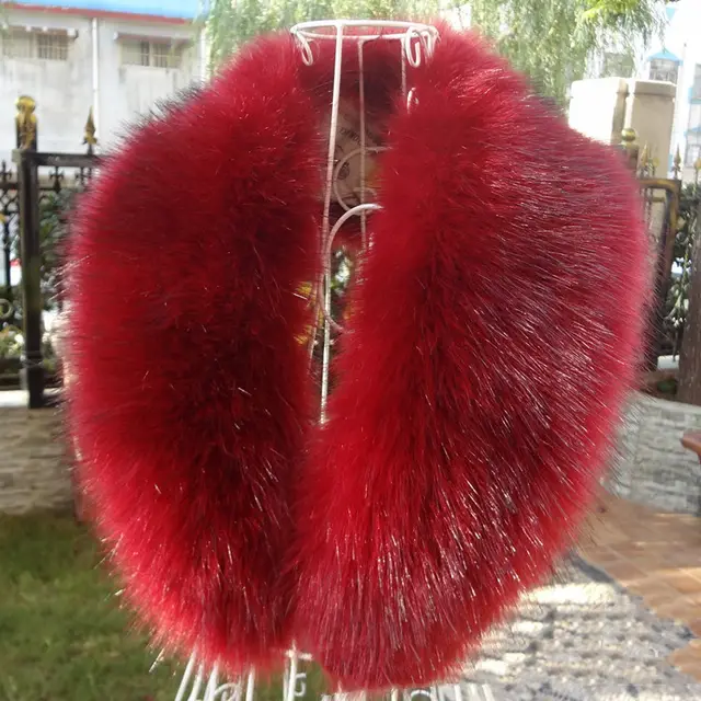 Raccoon Fur Bib Top Hat Strip False Collar Shawl Wine Red - Shop at LoveMi