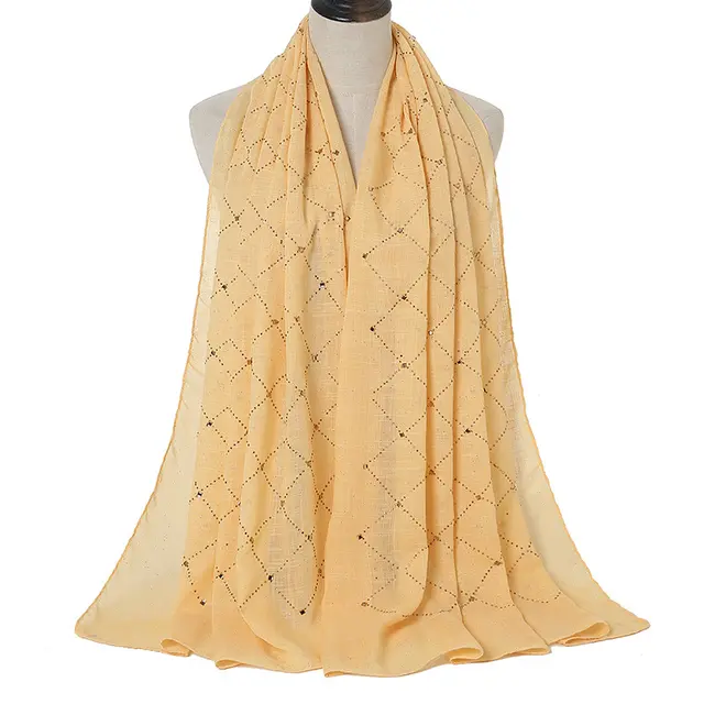 Women's Gauze Shawl In Cotton Plaid Solid Color Scarf With Diamonds Beige - Shop at LoveMi