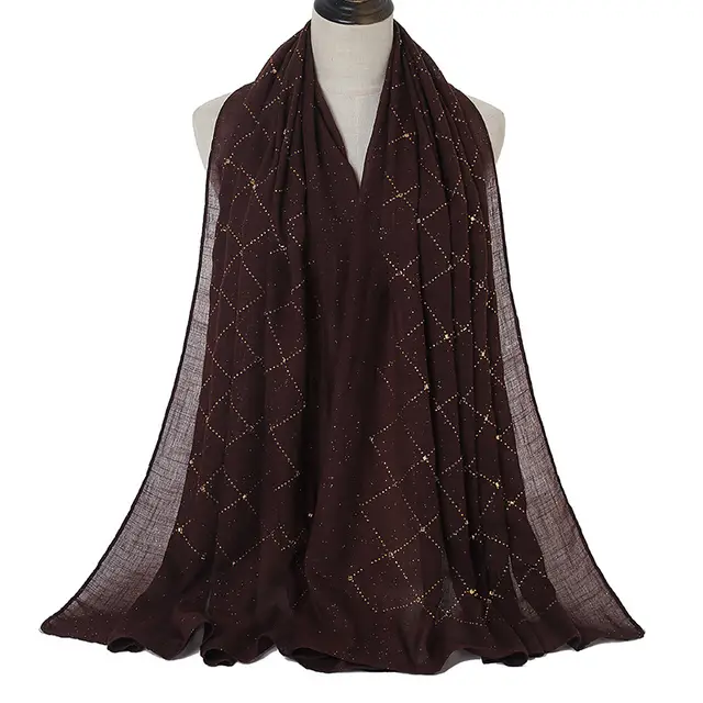 Women's Gauze Shawl In Cotton Plaid Solid Color Scarf With Diamonds Coffee - Shop at LoveMi