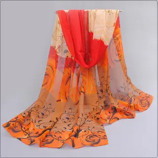 Narrow And Thin Chiffon Scarf Sunscreen Shawl - Orange Rose - View 1