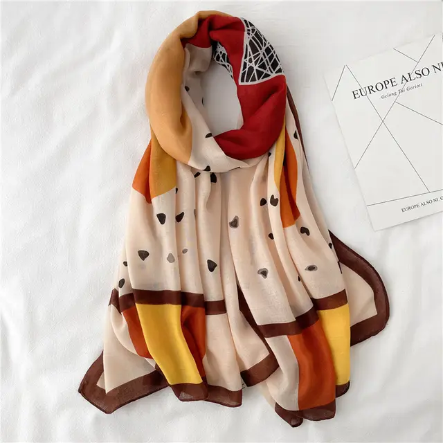 Printed Butterfly Temperament Elegant Scarf Cotton And Linen Coffee Side - Shop at LoveMi