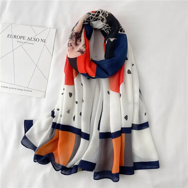 Printed Butterfly Temperament Elegant Scarf Cotton And Linen Navy Edge - Shop at LoveMi
