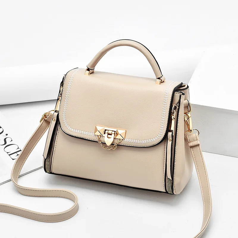 Fashionable Simple Solid Color Leather Small Square Bag Apricot - Shop at LoveMi