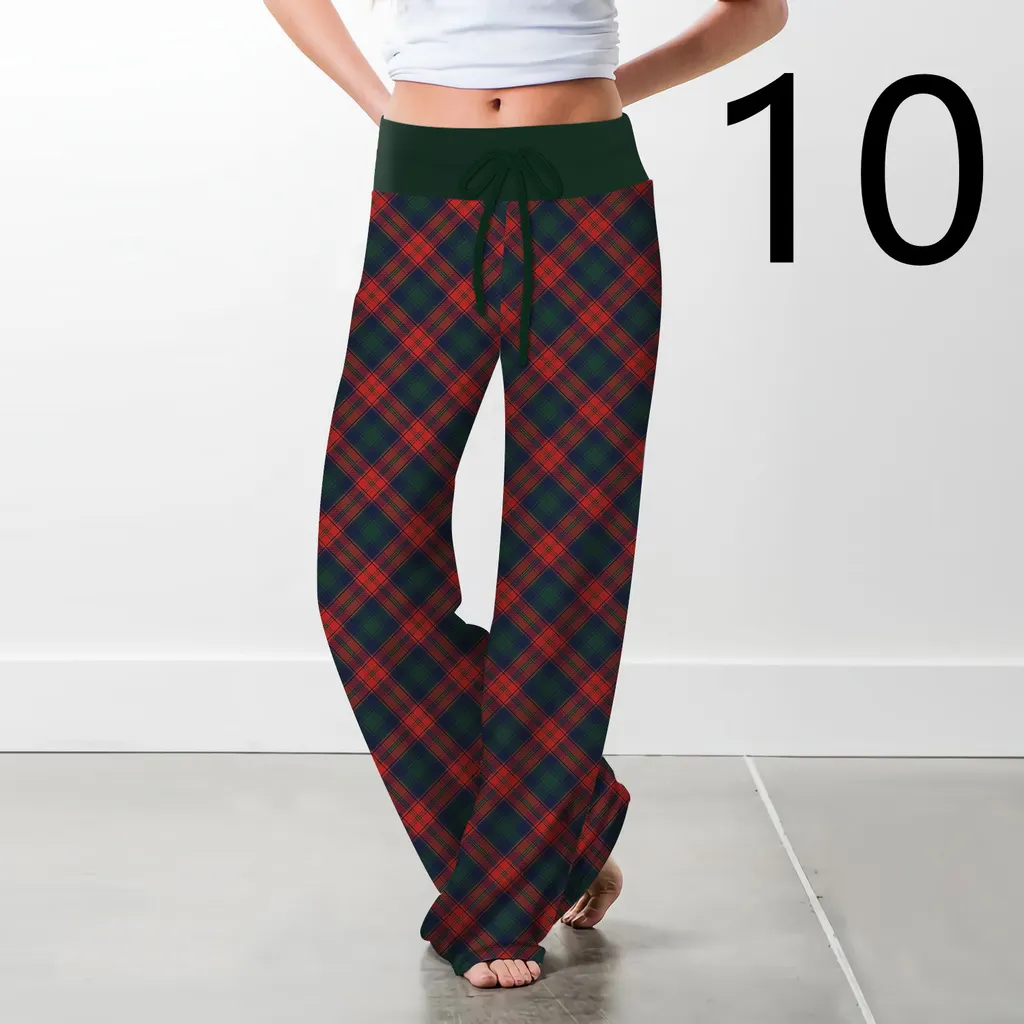 Women's Christmas Digital Print Drawstring Wide Leg Pants - 10 Style