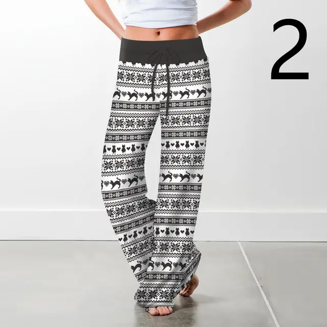 Women's Christmas Digital Print Drawstring Wide Leg Pants 2 Style - Shop at LoveMi