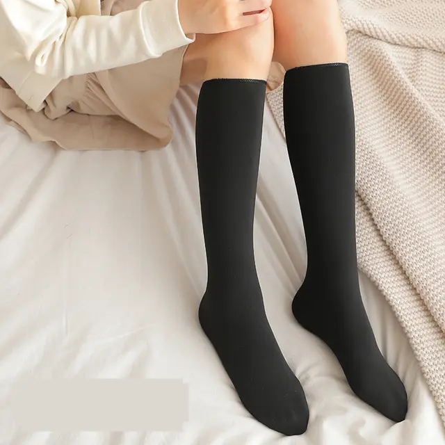 Autumn And Winter Snow Socks Mid Length Tube Plus Fleece Stockings Black Over The Knee - Shop at LoveMi