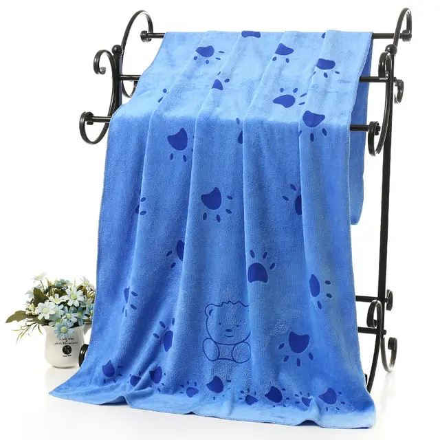 Soft Absorbent Cartoon Print Embossed Bath Towel Blue - Shop at LoveMi