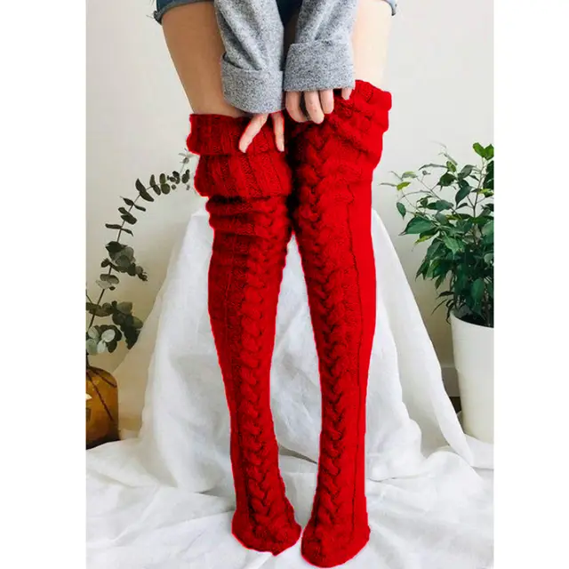 Women's Solid Color Over the knee Wool Foot Warmer Stockings Red - Shop at LoveMi