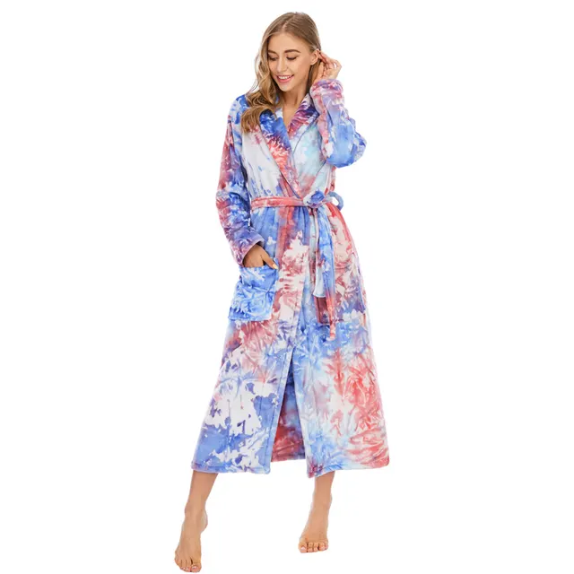 Ladies Tie Dye Pajamas Long Thicken Homewear Color Blue - Shop at LoveMi