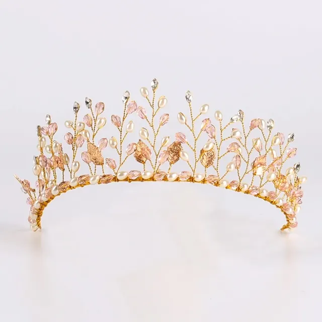 Handmade Crystal Beaded Plate Hair Accessories Wedding Headdress Bridal Headband Gold A - Shop at LoveMi